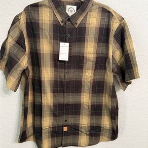 Men's Short-Sleeve Plaid Button-Down Shirt — Brown & Beige